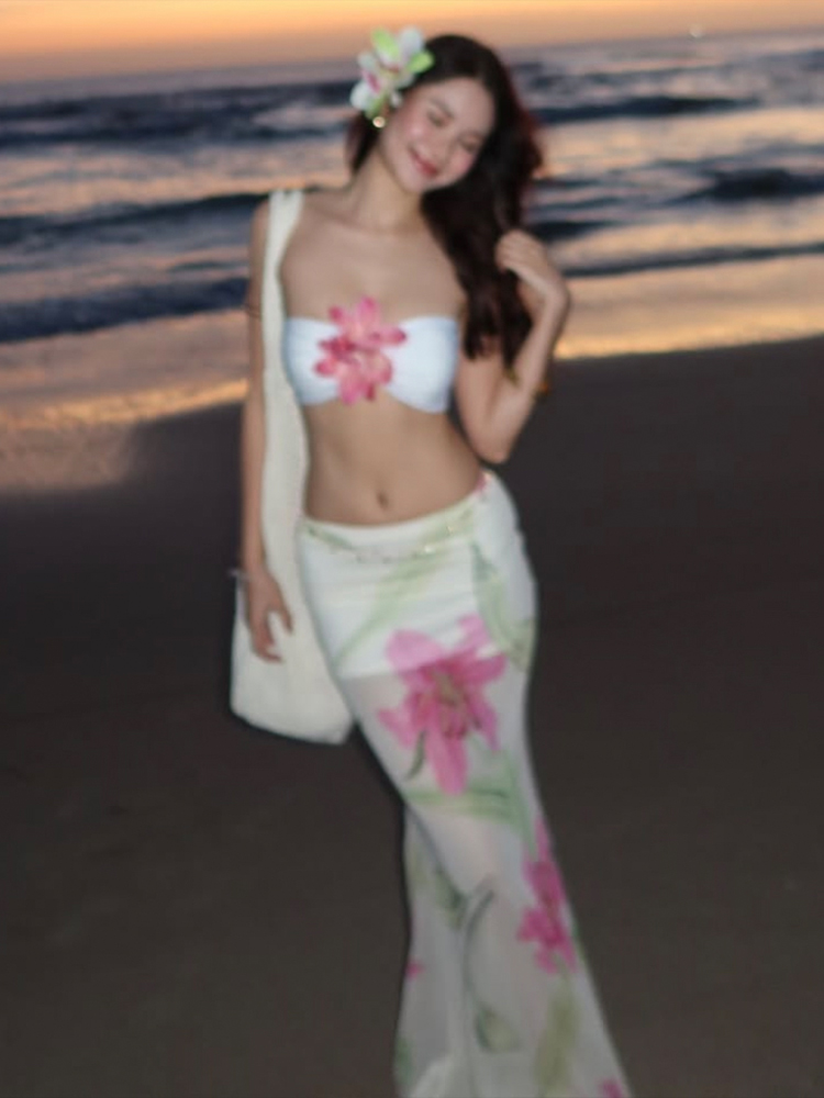 Strapless Bra Backless - Nibber ผู้หญิงสวย 2 ชิ้นชุด 3d ดอกไม้