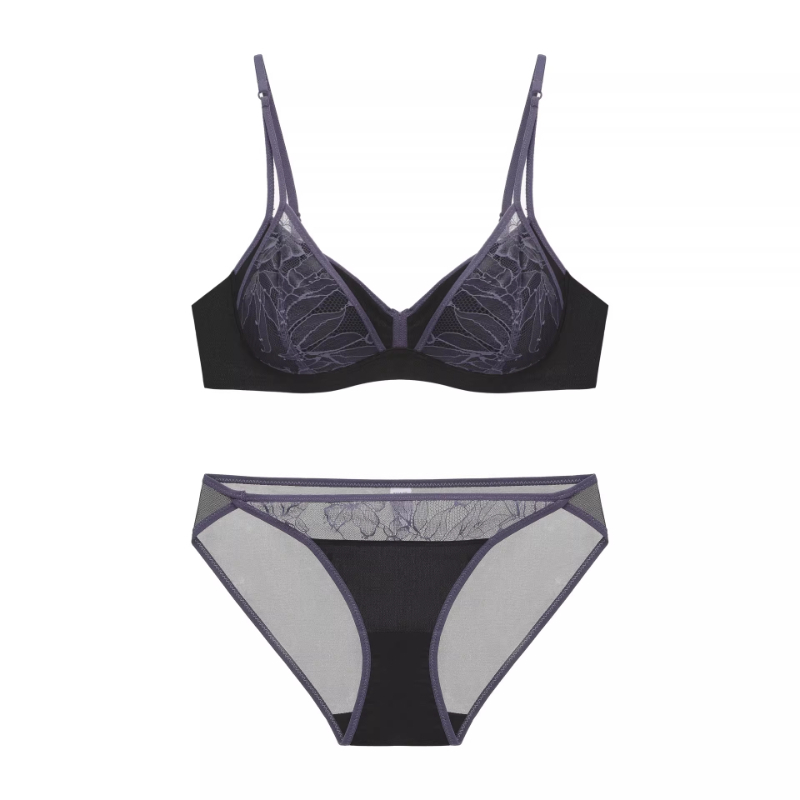 Bralette Wireless Soft - บราเล็ตต์ลูกไม้ฝรั่งเศสสำหรับผู้หญิง ไม่มีฟองน้ำ ไร้โครง ซีทรู เซ็กซี่ คัพเดมิ